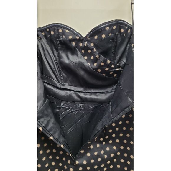 H&M Black Strapless Tube Dress Beige Polka Dots Ruched Bust Women's Size 6 - Picture 3 of 12